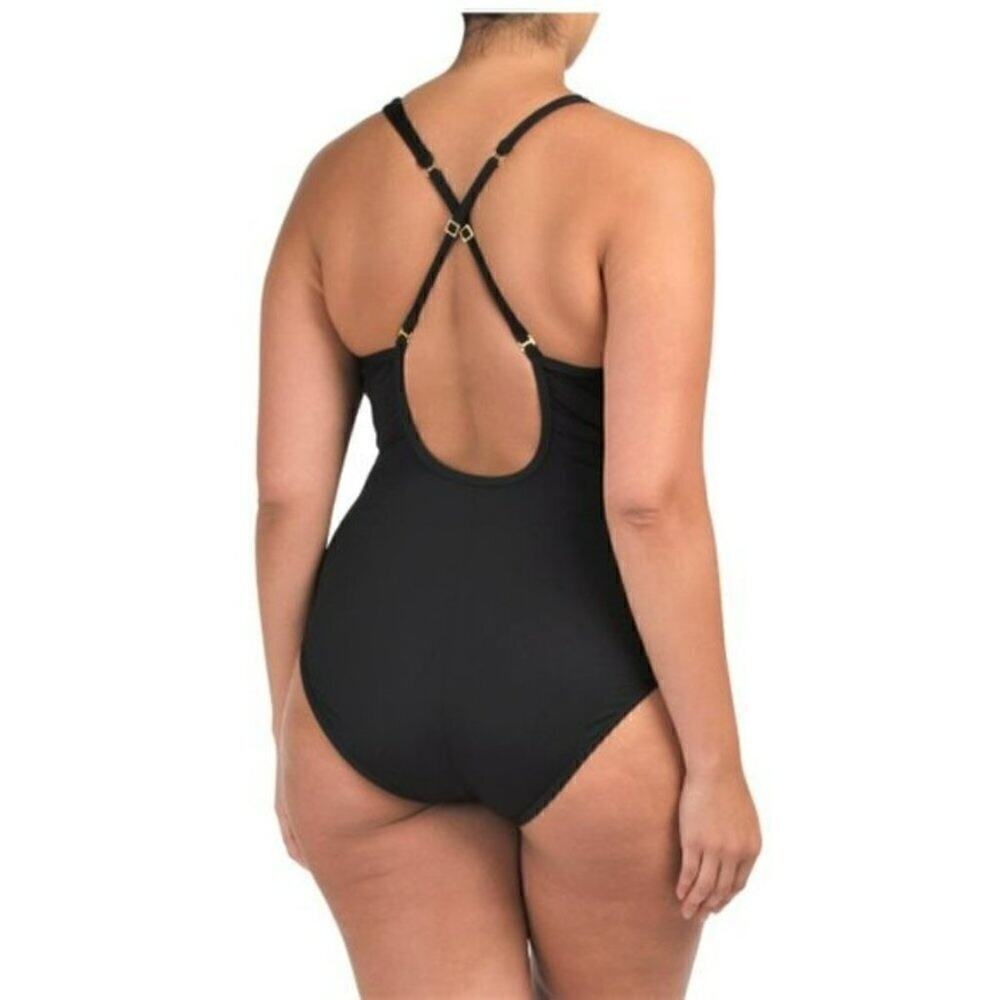 New! La Blanca Women's Plus Tummy Control Lace Up Sides One-piece Swimsuit - Picture 2 of 5